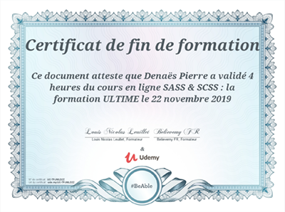 Certificat Udemy